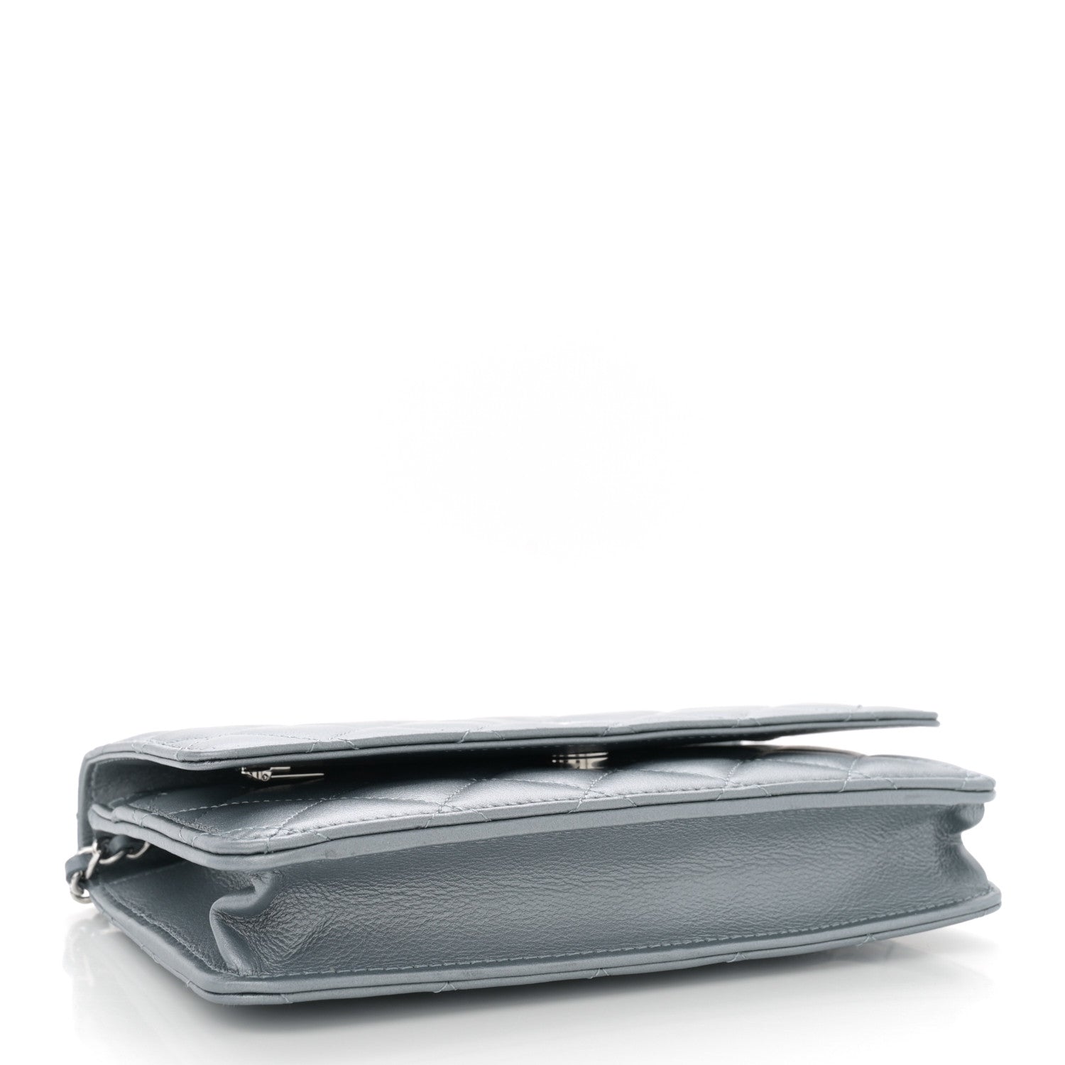 Chanel Metallic Lambskin Quilted Wallet On Chain WOC Silver 4 of 10