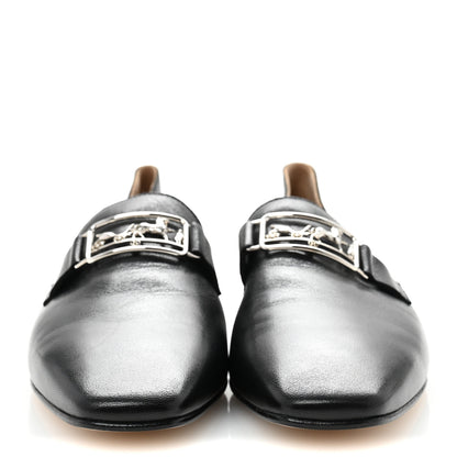 Hermes Supple Goatskin Womens Time Loafers 37 Black 3 of 9