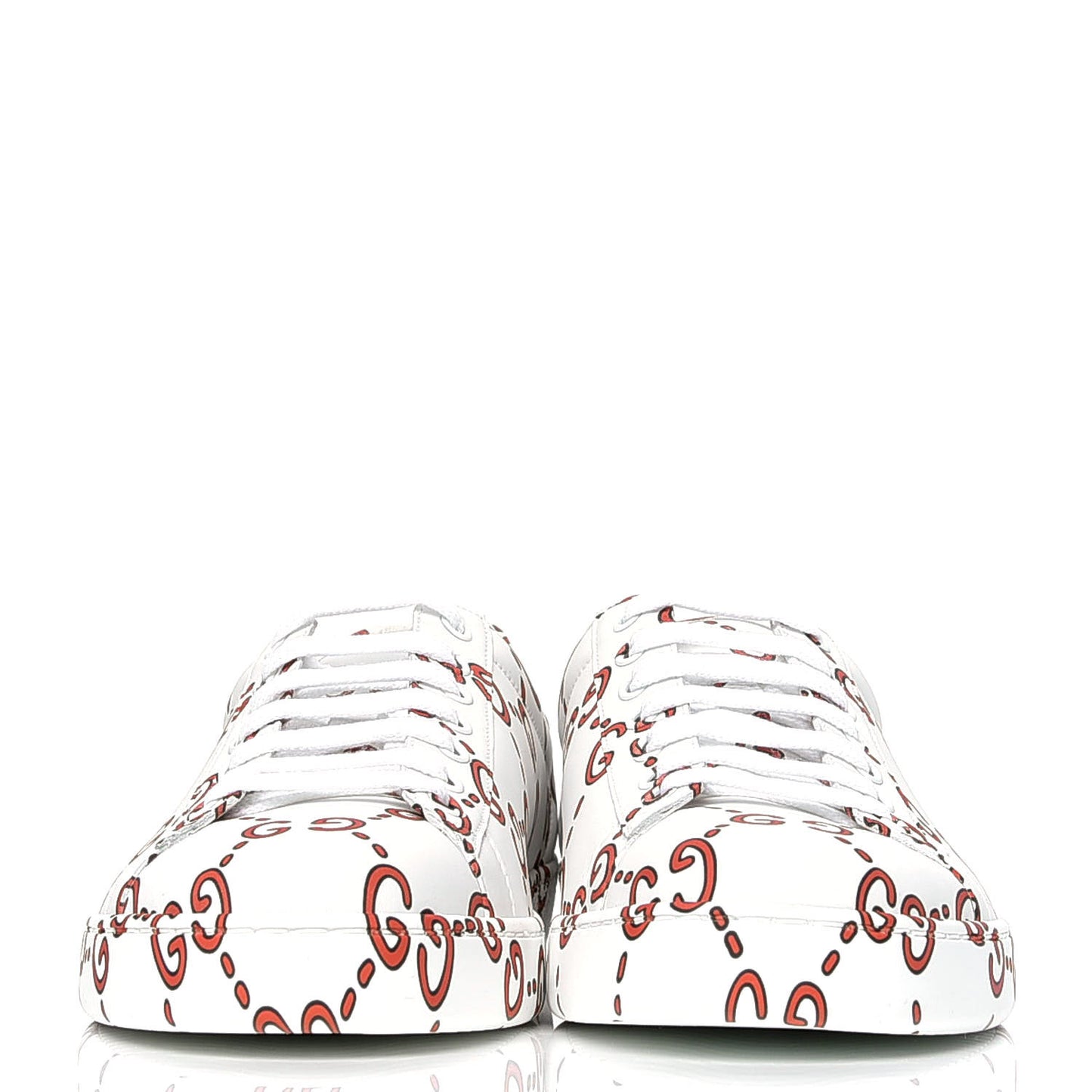 Calfskin GucciGhost Print Mens Ace Sneakers 9 White Hibiscus Red