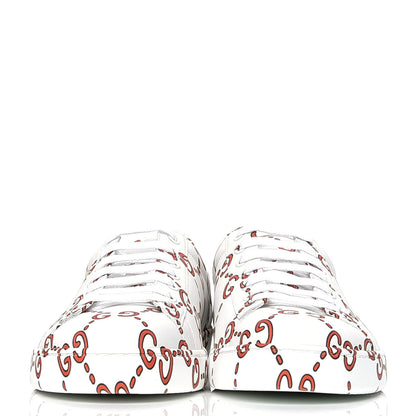 Gucci Calfskin GucciGhost Print Mens Ace Sneakers 9 White Hibiscus Red 2 of 4