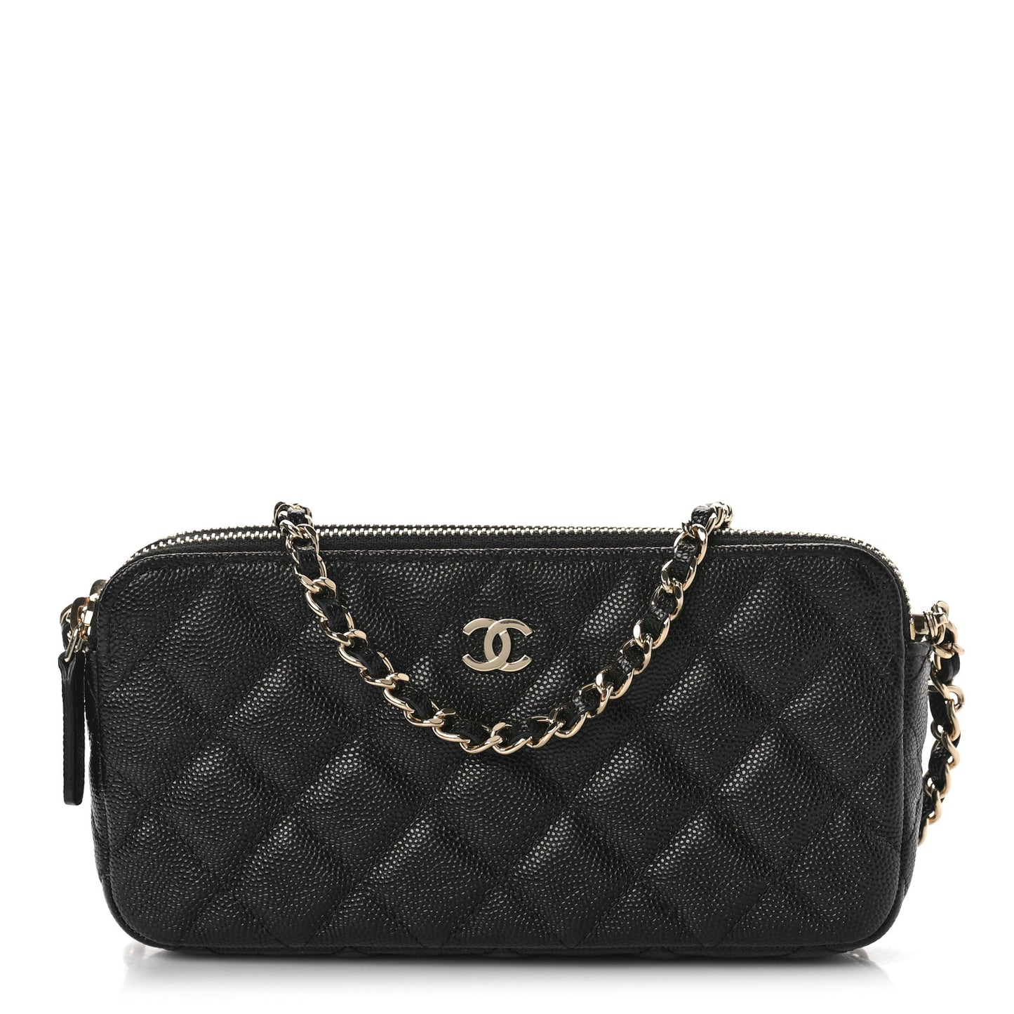 Caviar Quilted Small Clutch With Chain Black