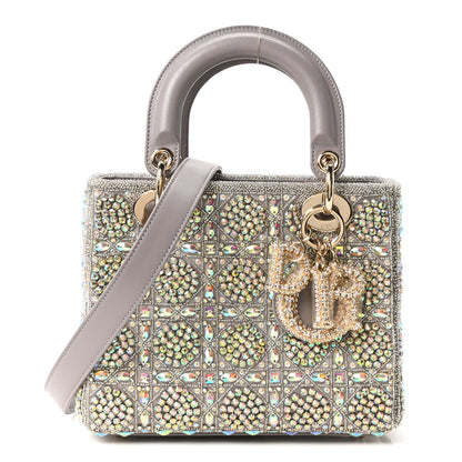 Christian Dior Calfskin Satin Celestial Bead Embroidery Embroidered Small Lady Dior Grey Multicolor 1 of 11