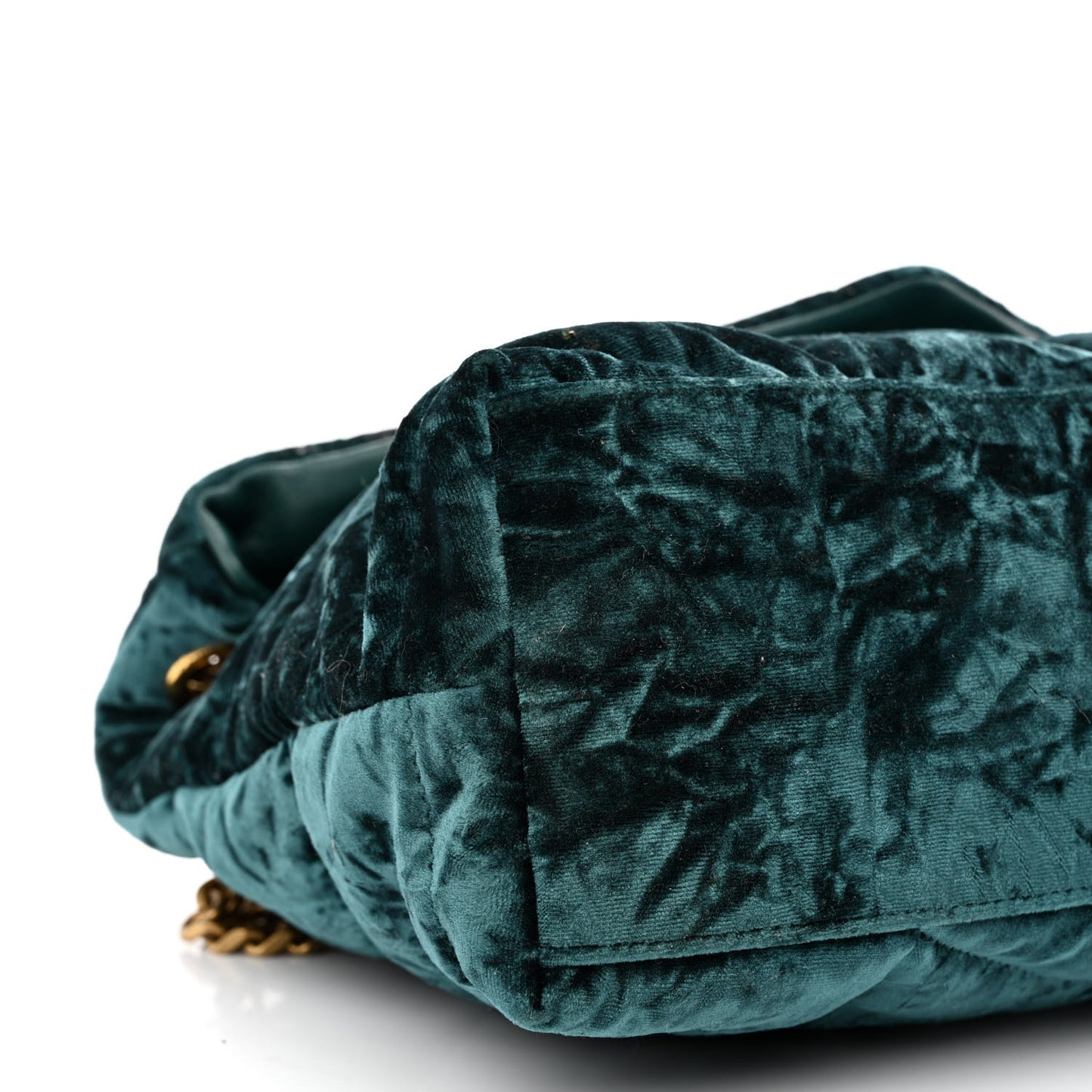 Crushed Velvet Quilted Small Loulou Puffer Monogram Chain Satchel Emerald