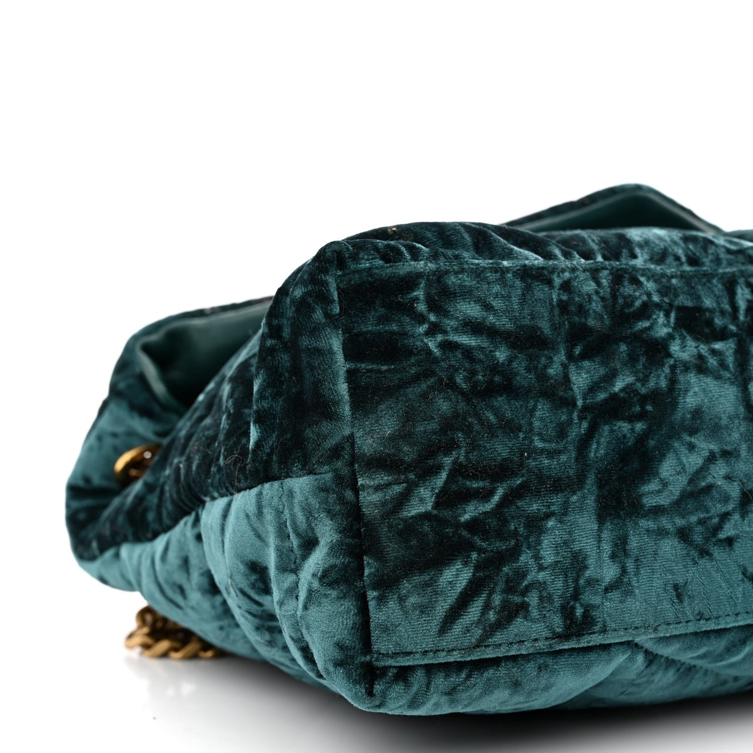 Saint Laurent Crushed Velvet Quilted Small Loulou Puffer Monogram Chain Satchel Emerald 9 of 12
