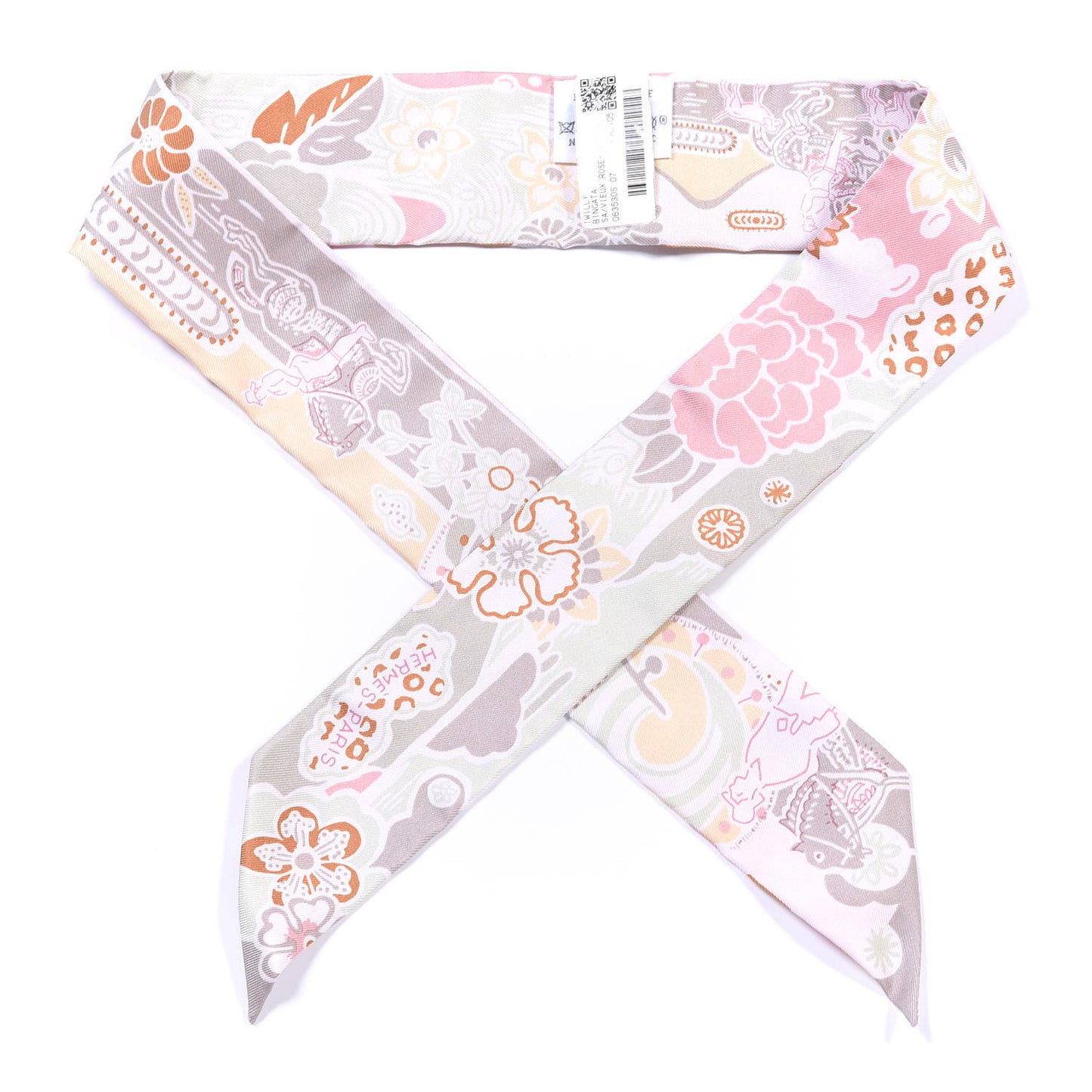 Silk Bingata Twilly Vieux Rose Vert De