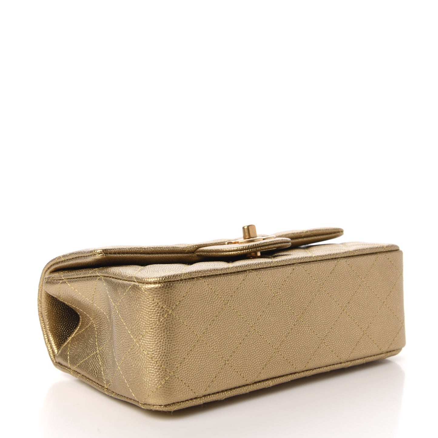 Metallic Caviar Quilted Mini Top Handle Rectangular Flap Gold