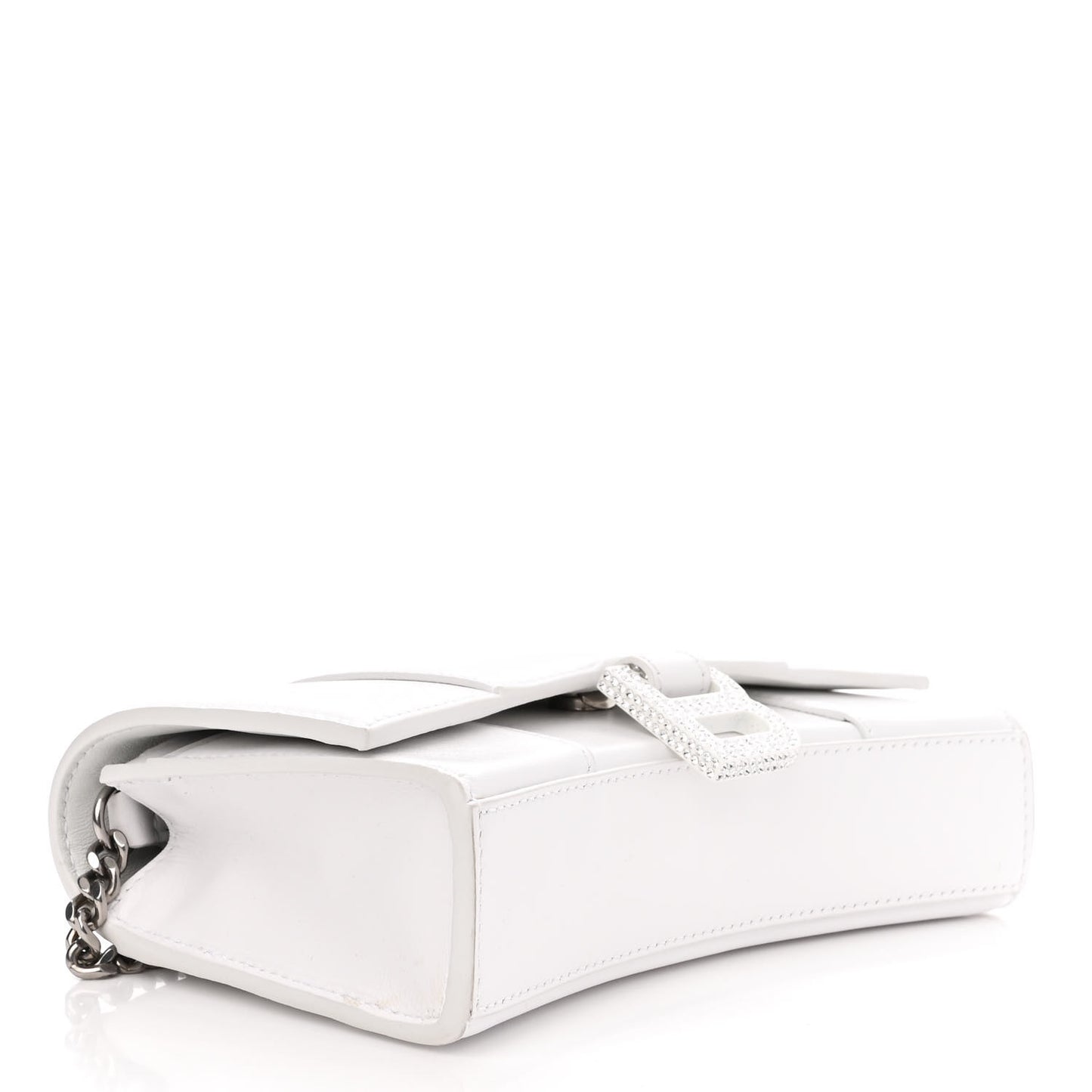 Shiny Box Calfskin Strass Hourglass Chain Bag White