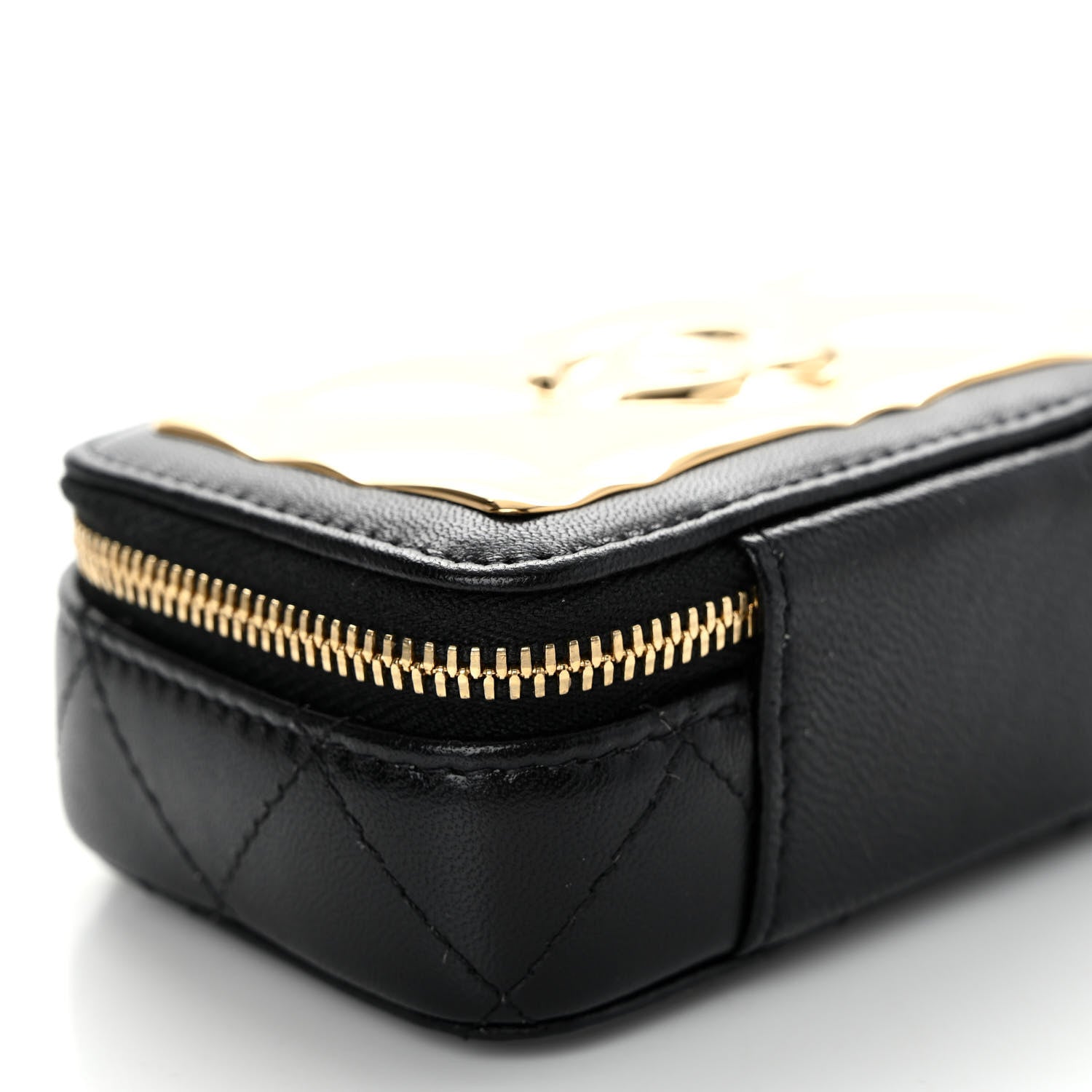 Chanel Lambskin Metal Quilted Extra Mini Vanity Case With Chain Black Gold 9 of 9