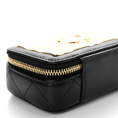 Chanel Lambskin Metal Quilted Extra Mini Vanity Case With Chain Black Gold 9 of 9