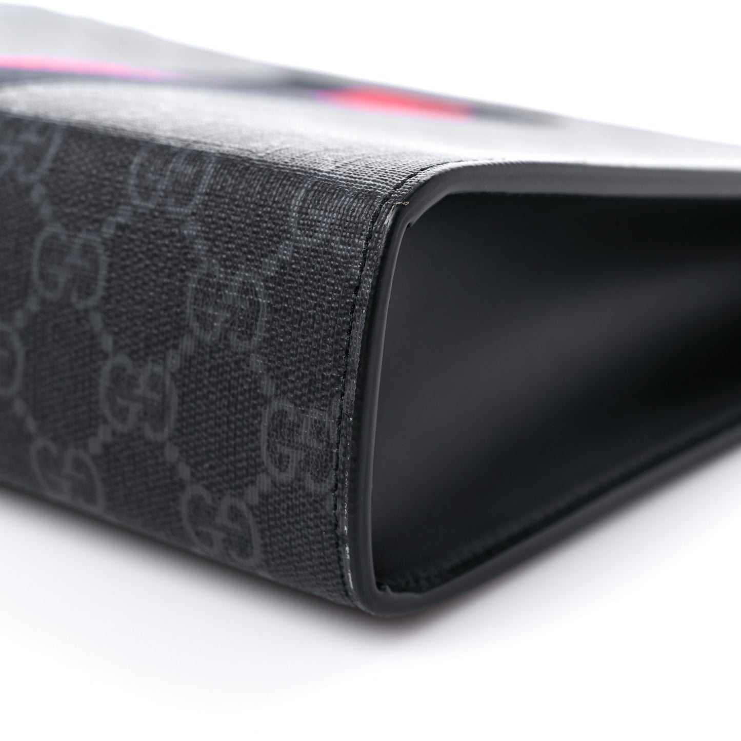 GG Supreme Monogram Selleria Calfskin Web New Web Cosmetic Case Black