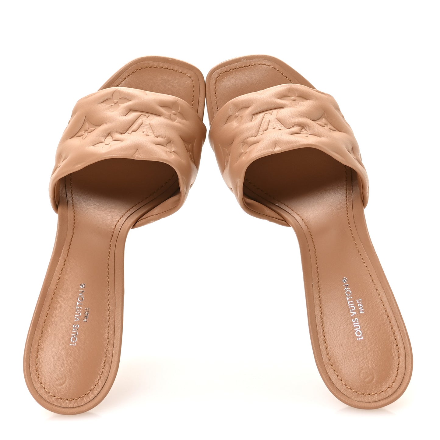 Lambskin Embossed Monogram Revival Mules 39 Peche Beige