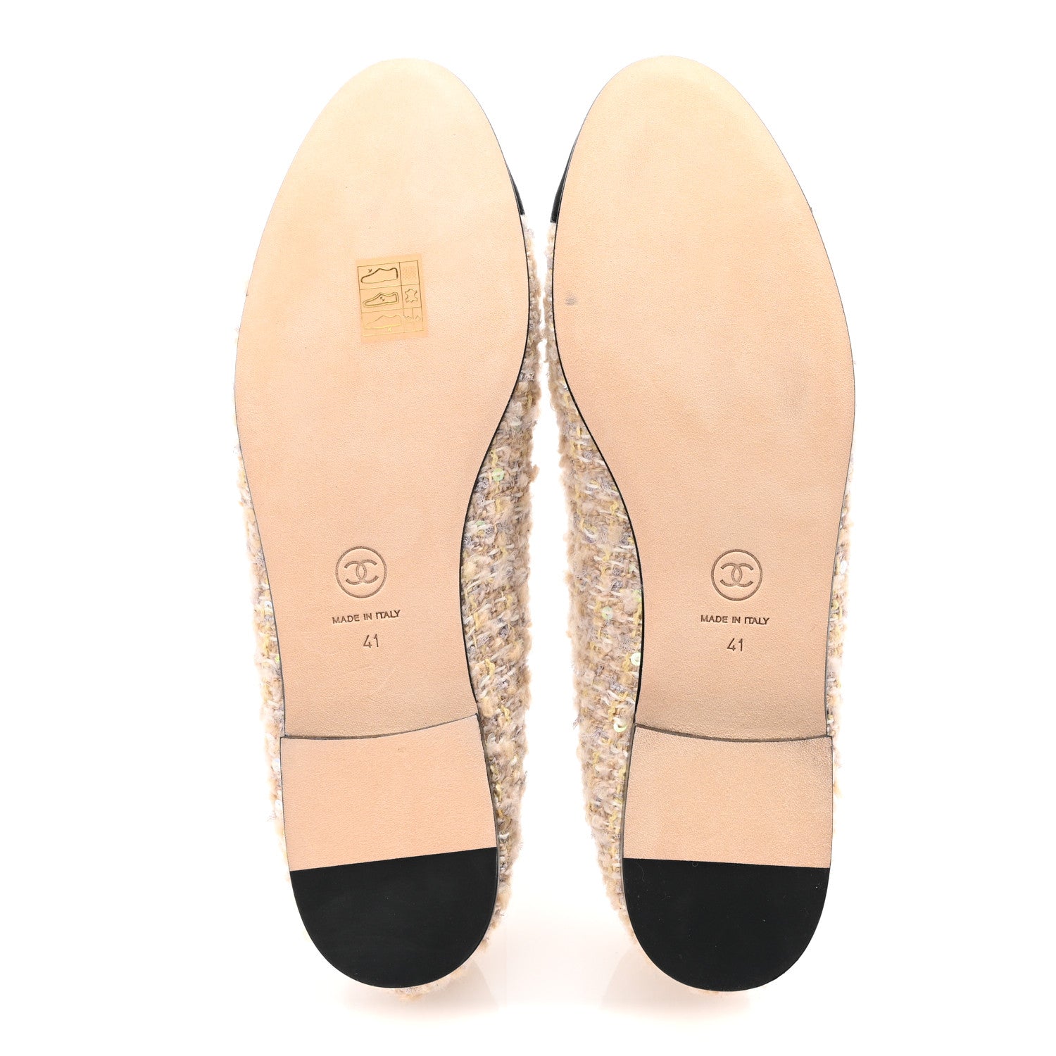 Chanel Glittered Tweed Sequin Grosgrain Cap Toe Ballet Flats 41 Beige Light Yellow Ecru Black 6 of 10