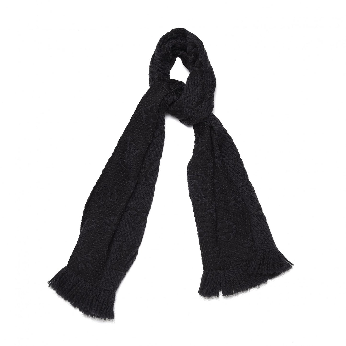 Wool Silk Logomania Scarf Charcoal Grey