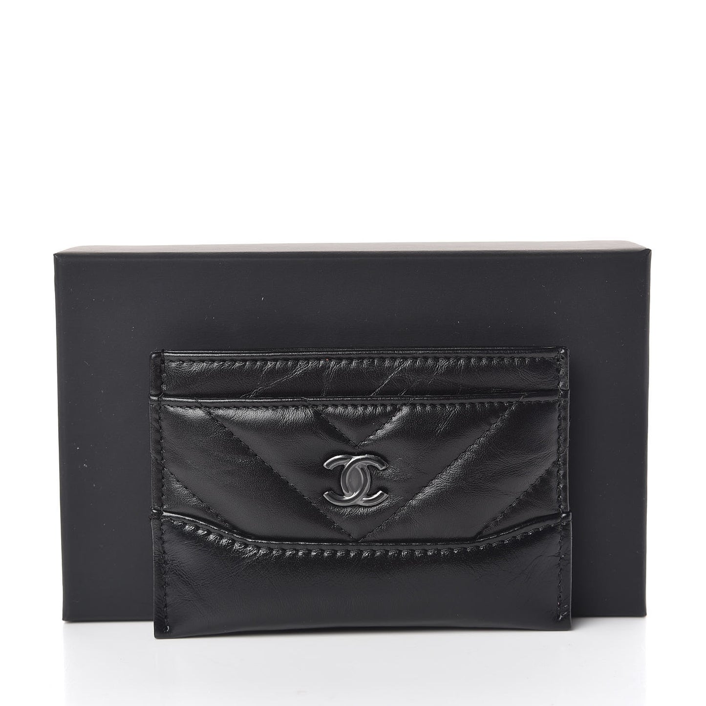Aged Calfskin Chevron Quilted Gabrielle Card Holder So Black
