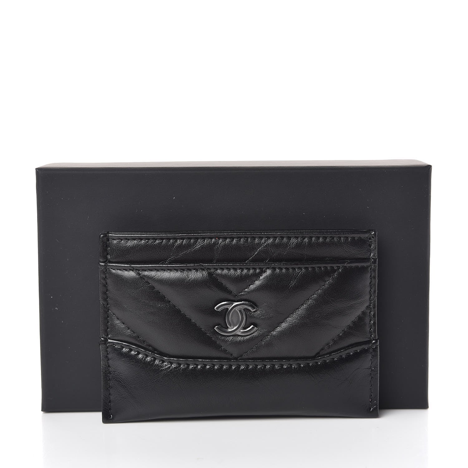 Chanel Aged Calfskin Chevron Quilted Gabrielle Card Holder So Black 9 of 9