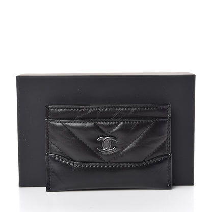 Chanel Aged Calfskin Chevron Quilted Gabrielle Card Holder So Black 9 of 9