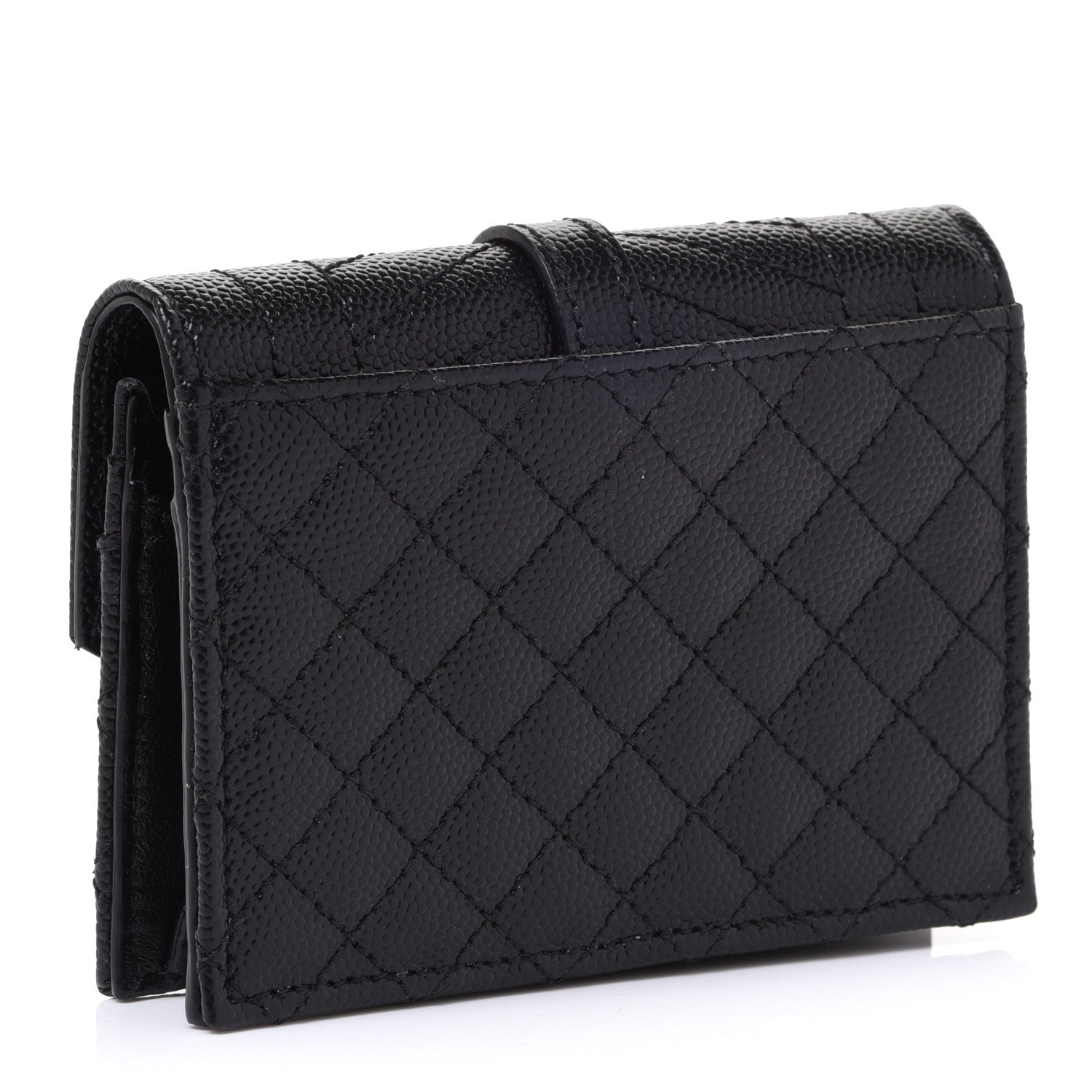 Saint Laurent Grain De Poudre Textured Mixed Matelasse Triquilt Small Monogram Envelope Wallet Black 3 of 7