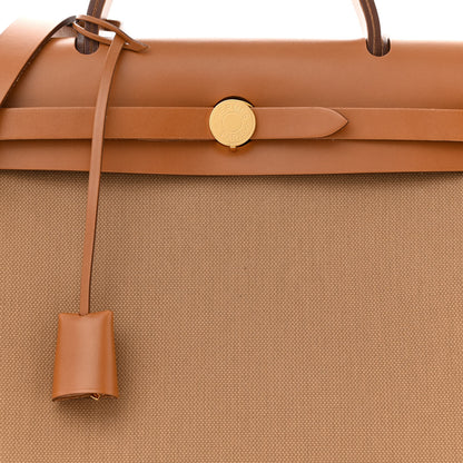 Hermes Military Toile Vache Hunter Herbag Zip Retourne 31 PM Chai Fauve 9 of 12