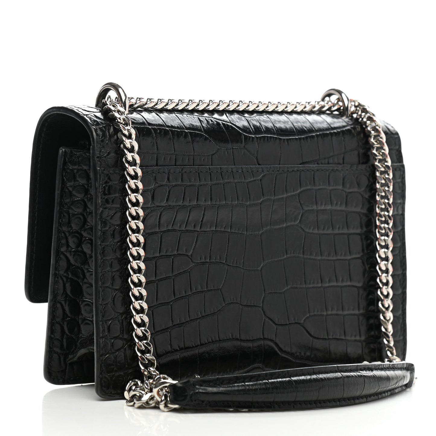Calfskin Crocodile Embossed Monogram Sunset Chain Wallet Black