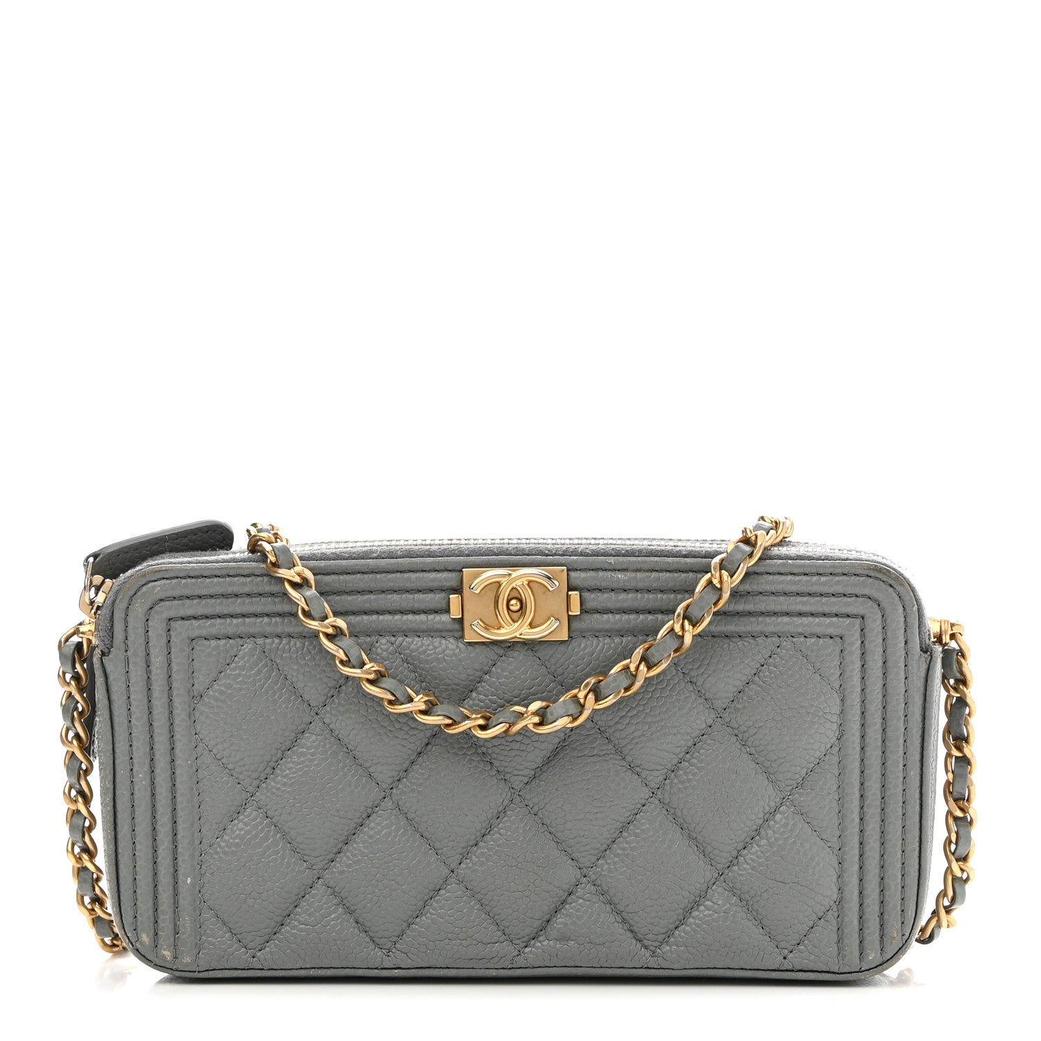 Chanel Caviar Quilted Small Boy Clutch With Chain Grey 1 of 18