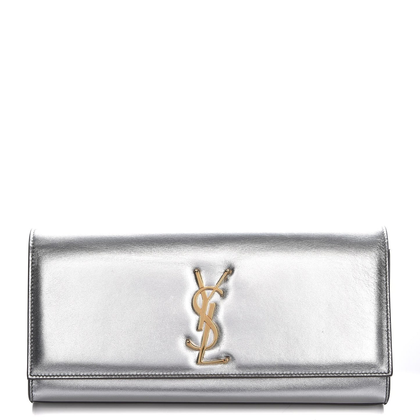 Metallic Calfskin Classic Monogram Clutch Argento