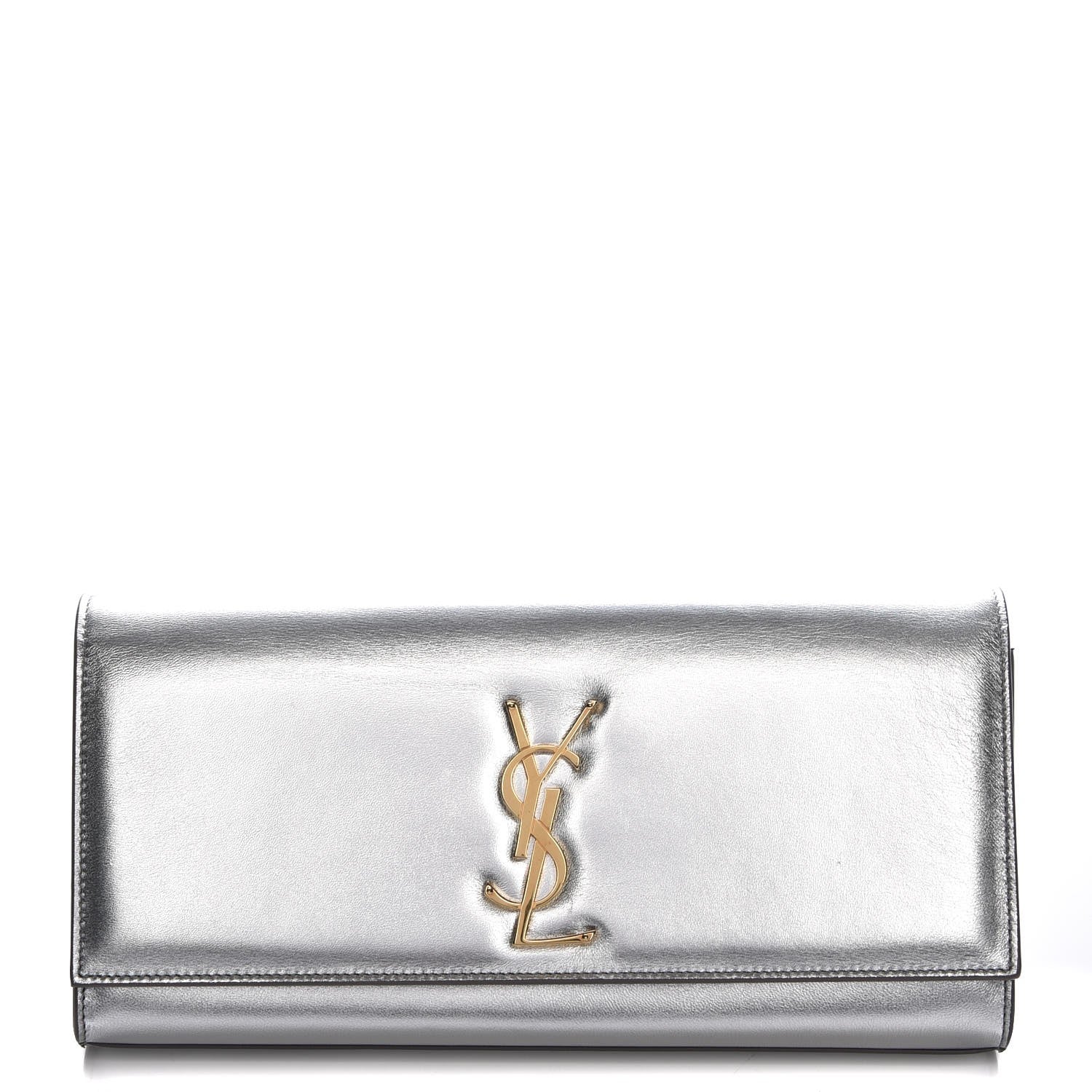 Saint Laurent Metallic Calfskin Classic Monogram Clutch Argento 1 of 8