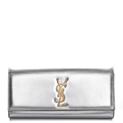 Saint Laurent Metallic Calfskin Classic Monogram Clutch Argento 1 of 8