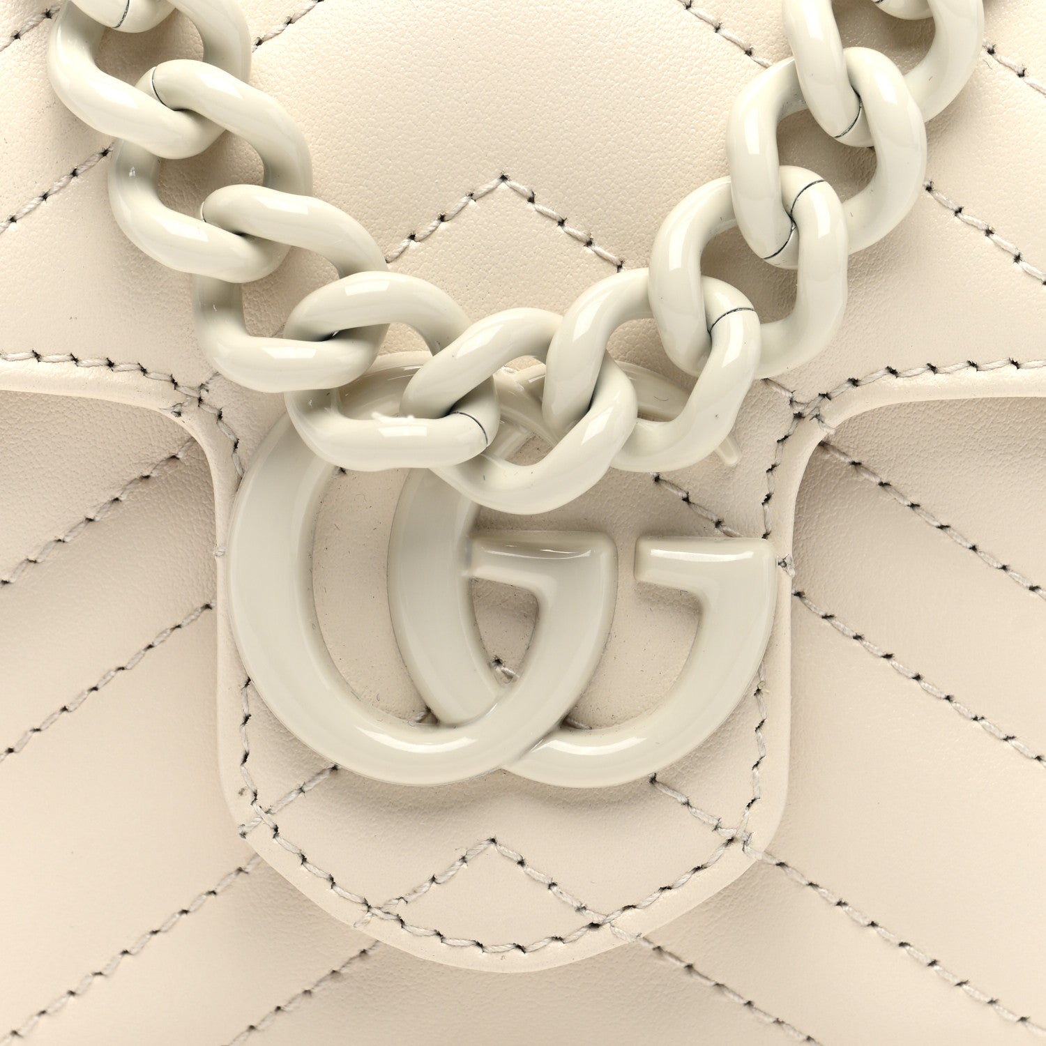 Gucci Calfskin Matelasse Monochrome GG Marmont Chain Mini Belt Bag Mystic White 7 of 9