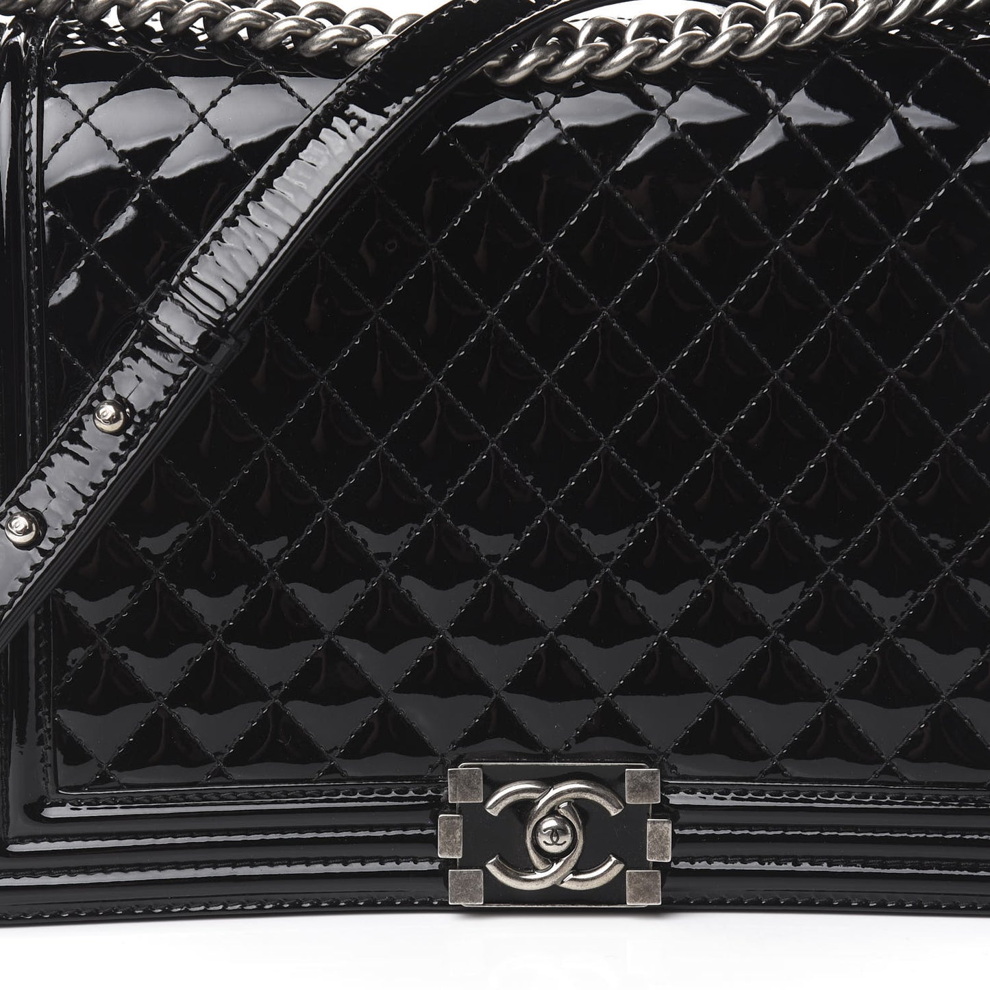 Patent Quilted Large Boy Flap Black