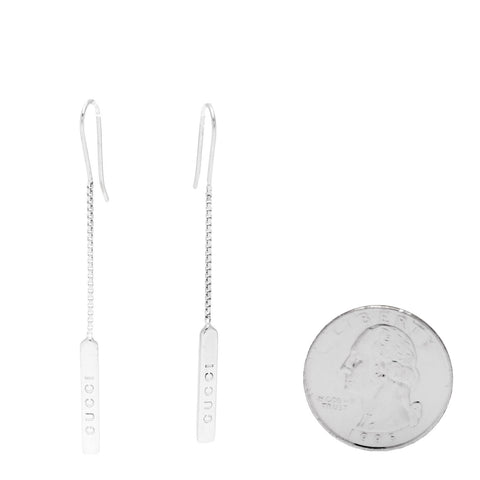 18K White Gold Bar Drop Earrings