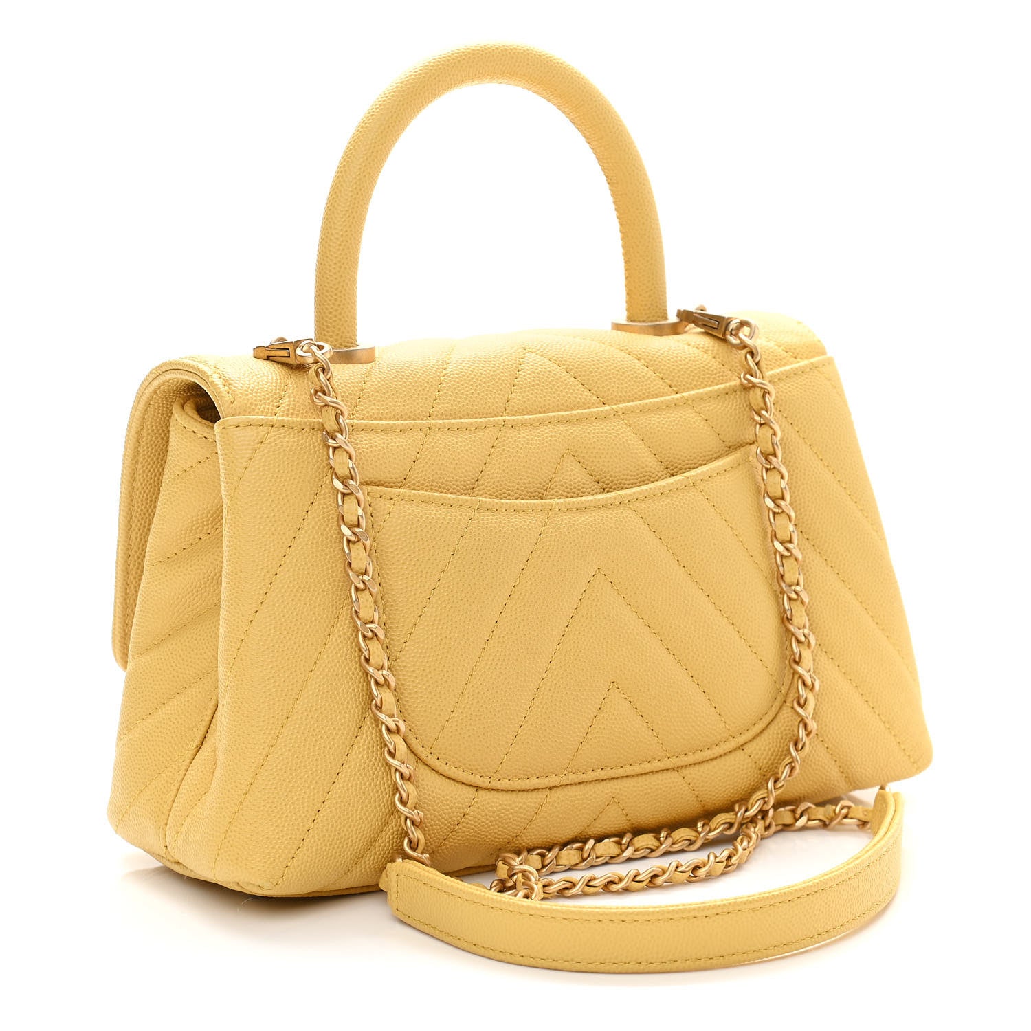 Chanel Caviar Chevron Quilted Mini Coco Handle Flap Yellow 3 of 11