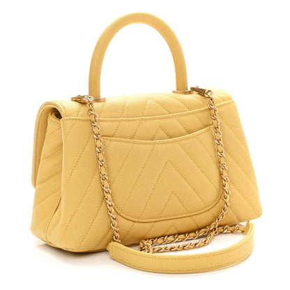 Chanel Caviar Chevron Quilted Mini Coco Handle Flap Yellow 3 of 11