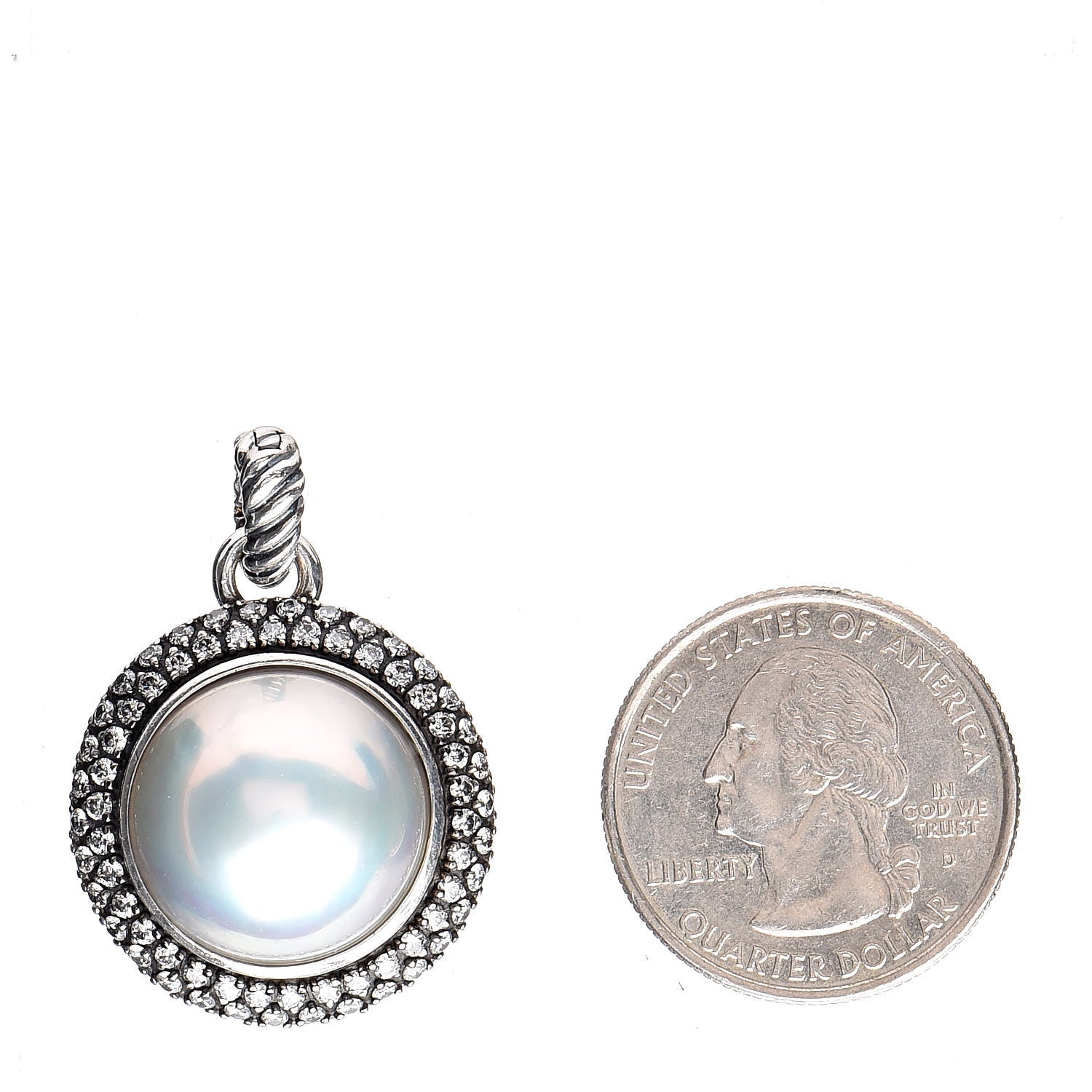 David Yurman Sterling Silver Diamond Freshwater Pearl Midnight Melange Pendant 2 of 3