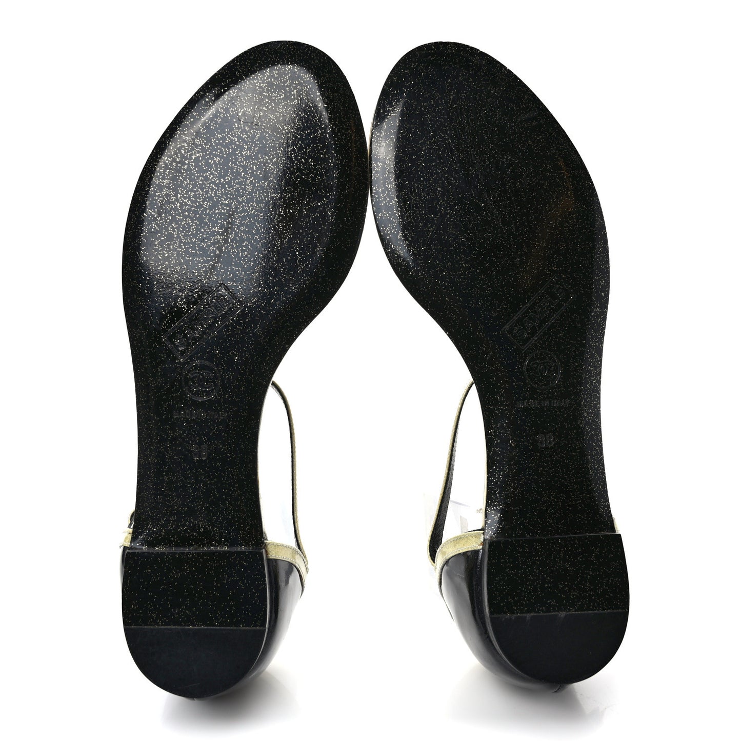 Patent Glitter Thong Sandals 38 Black White