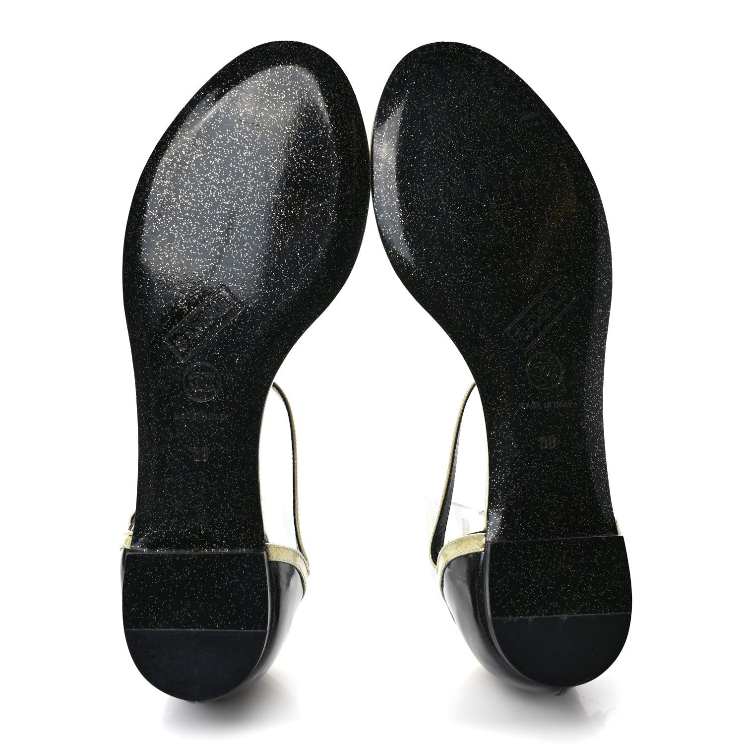 Chanel Patent Glitter Thong Sandals 38 Black White 6 of 8