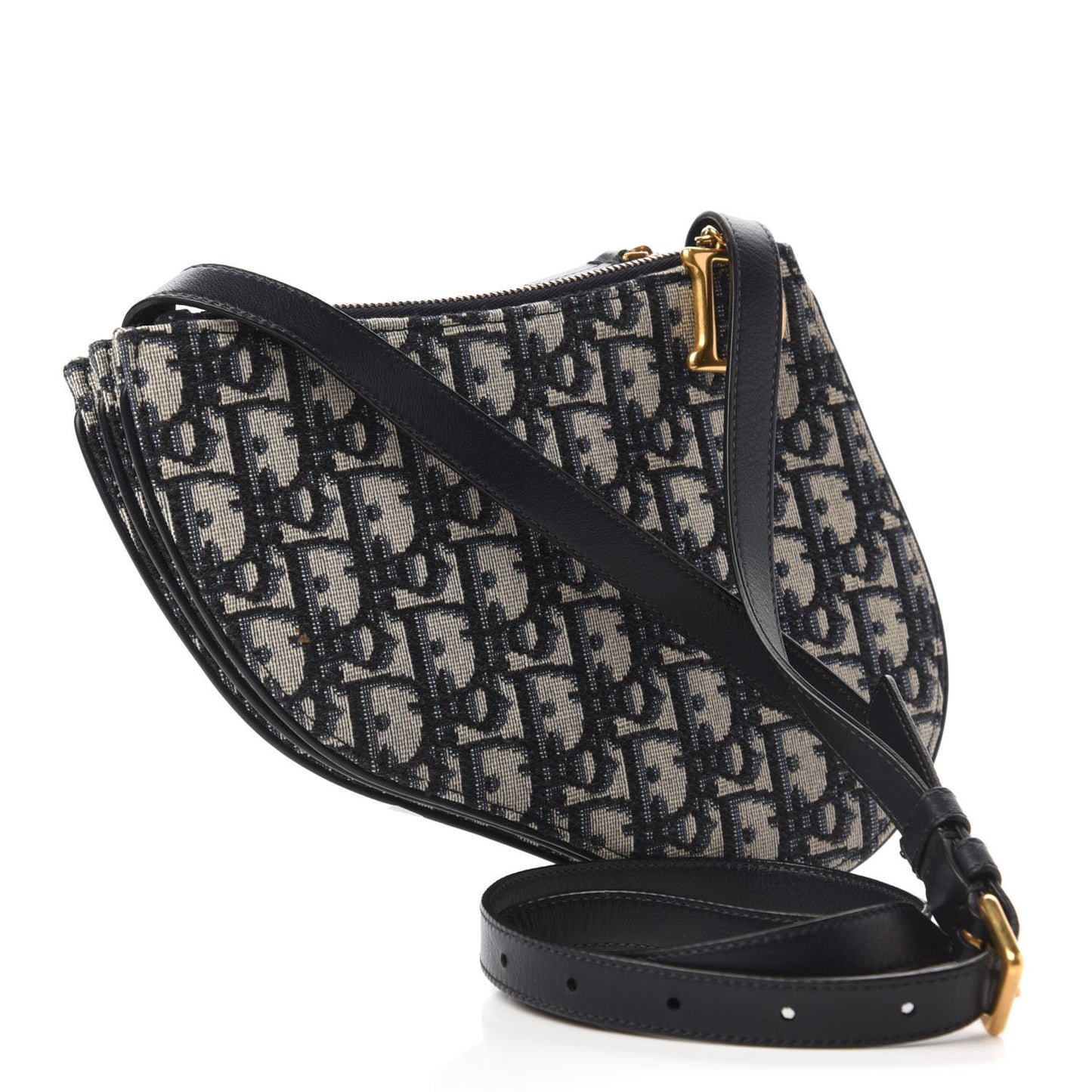 Oblique Saddle Pouch With Strap Navy Blue
