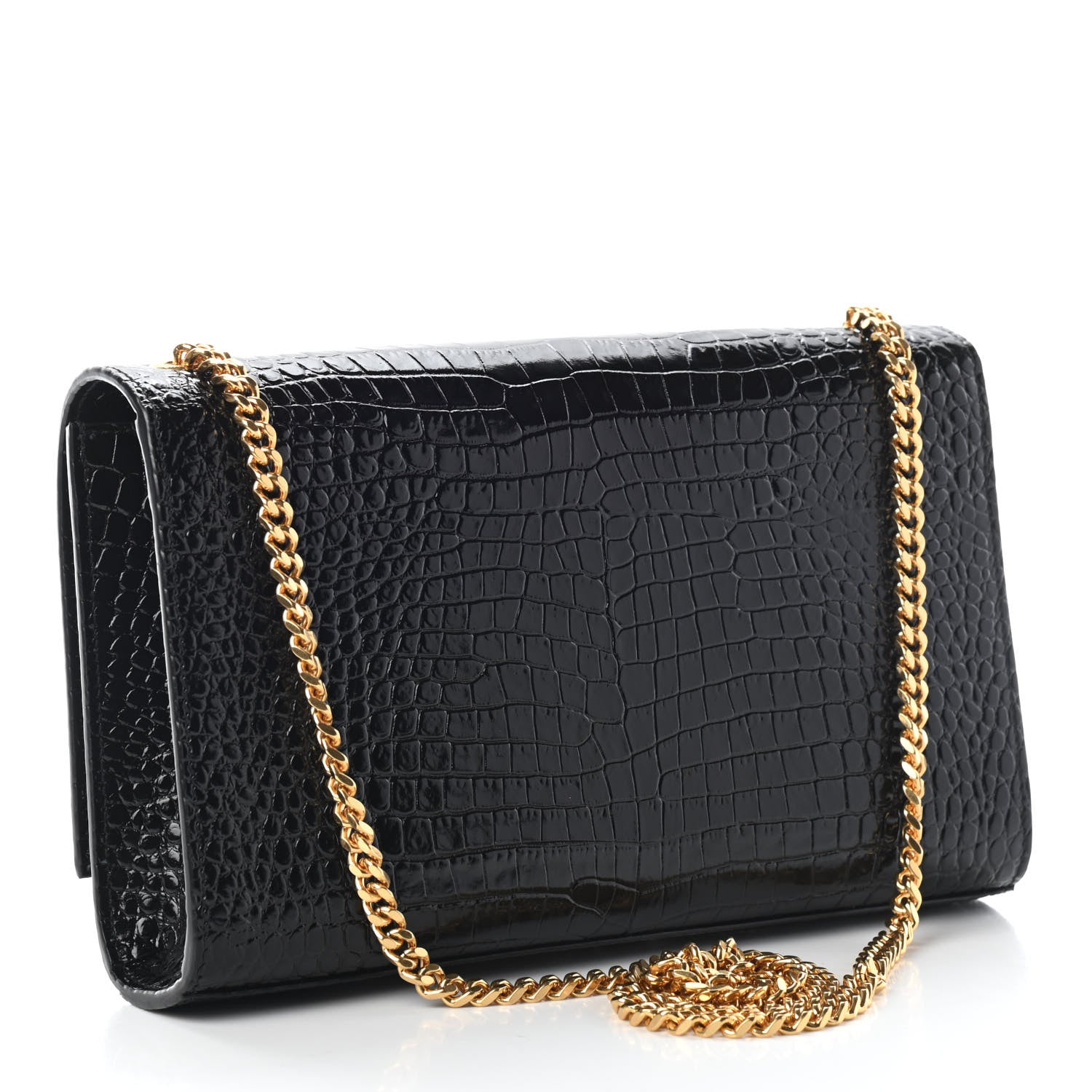 Saint Laurent Calfskin Crocodile Embossed Medium Classic Monogram Kate Tassel Satchel Black 2 of 7