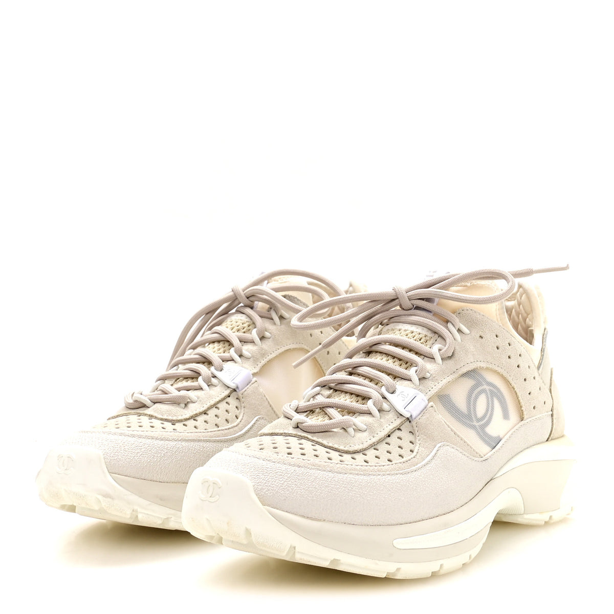 Suede Calfskin Womens CC Sneakers 38 White