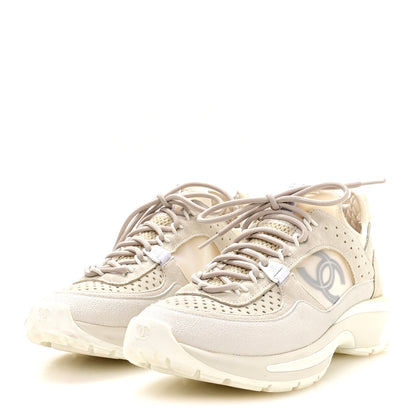 Chanel Suede Calfskin Womens CC Sneakers 38 White 4 of 8