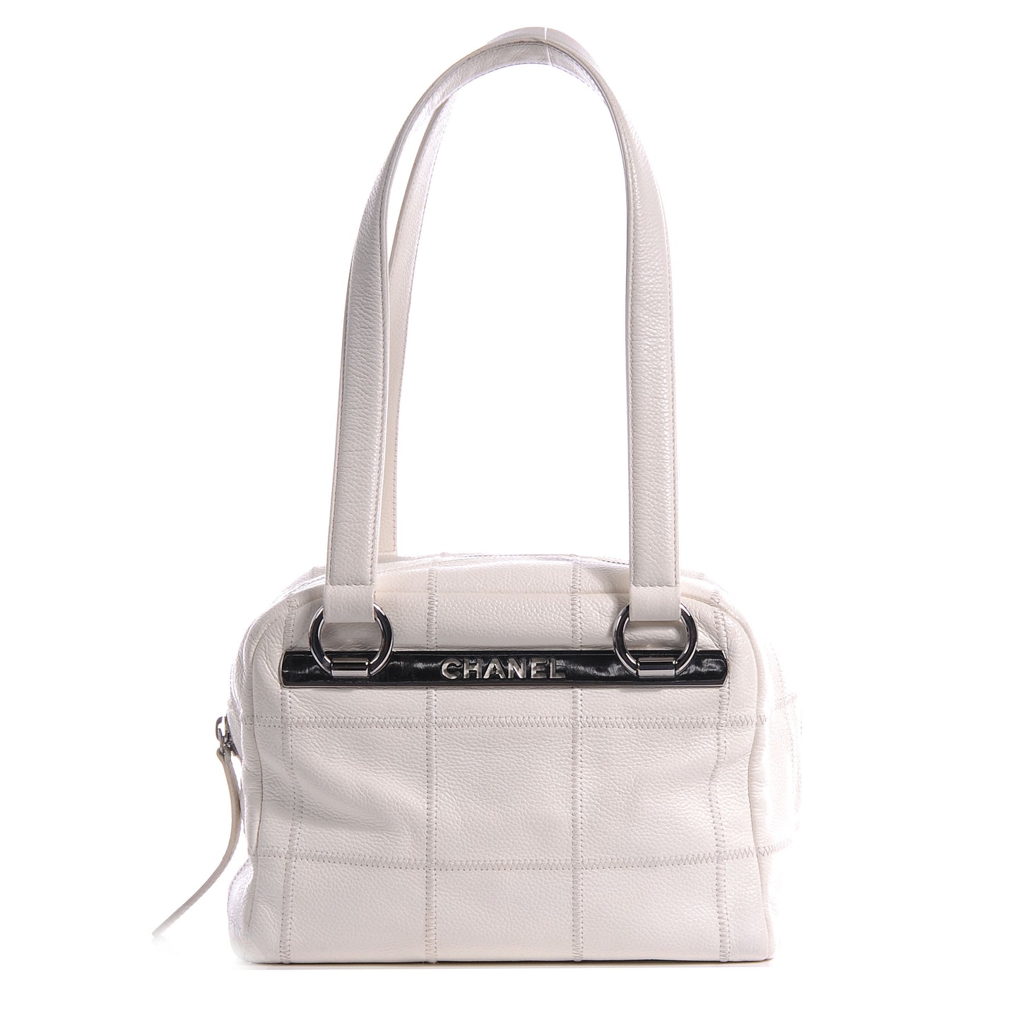 Leather Square Stitched Bowler White