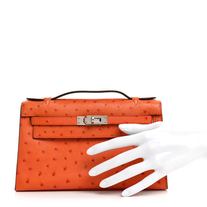 Hermes Ostrich Kelly Pochette Clutch Orange 2 of 11