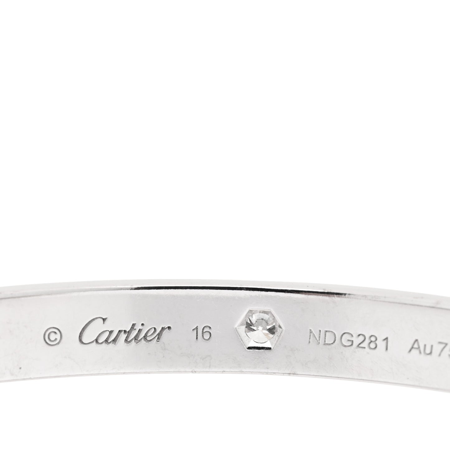 18K White Gold 1 Diamond LOVE Cuff Bracelet 16