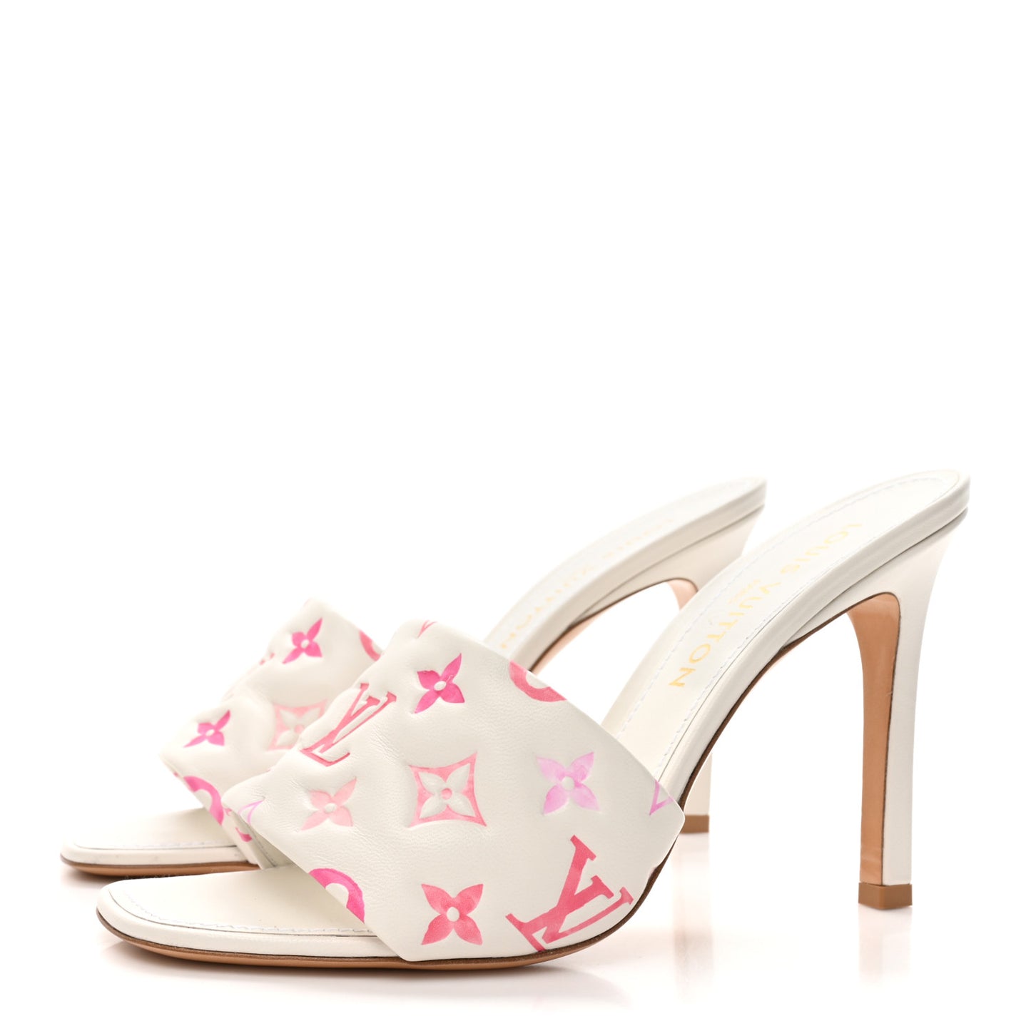 Lambskin Embossed Monogram By The Pool Revival High Heel Mules 41 White Pink