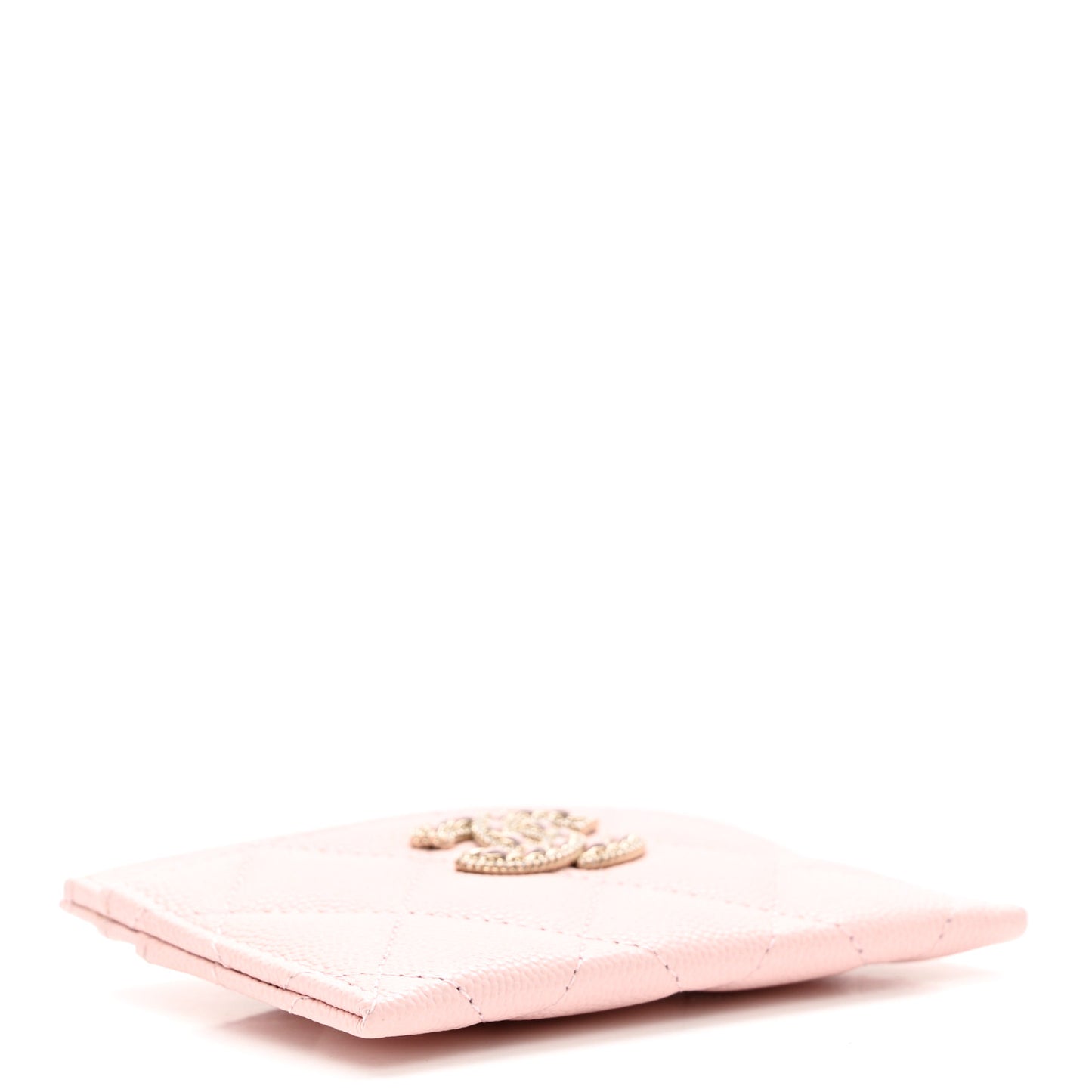 Caviar Quilted Crystal Card Holder Pink