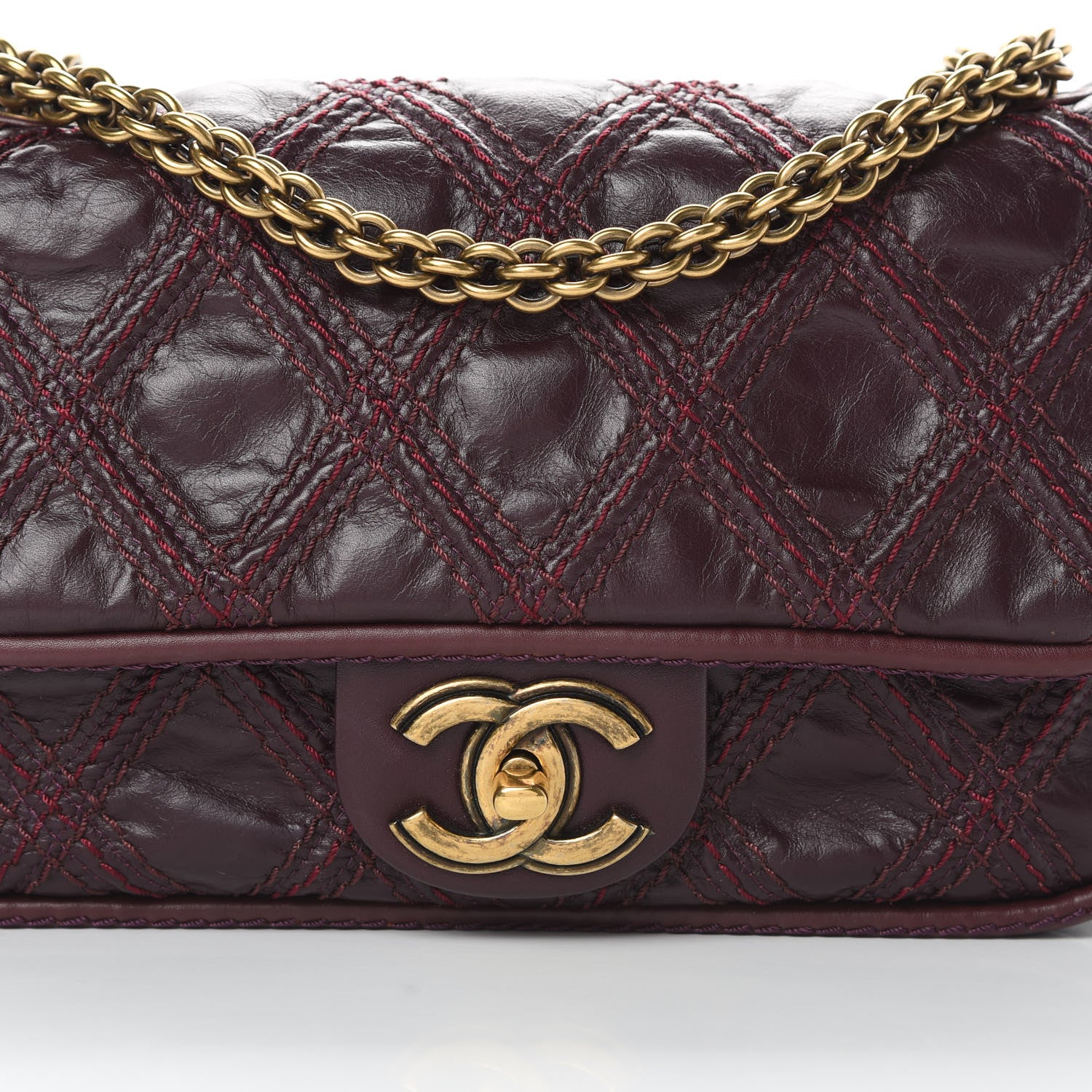 Chanel Calfskin Stitch Triptych Flap Burgundy 8 of 12
