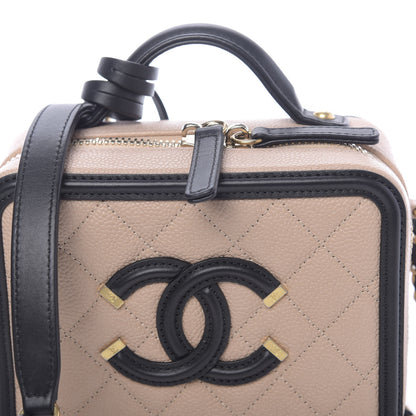 Chanel Caviar Quilted Small CC Filigree Vanity Case Beige Black 9 of 11