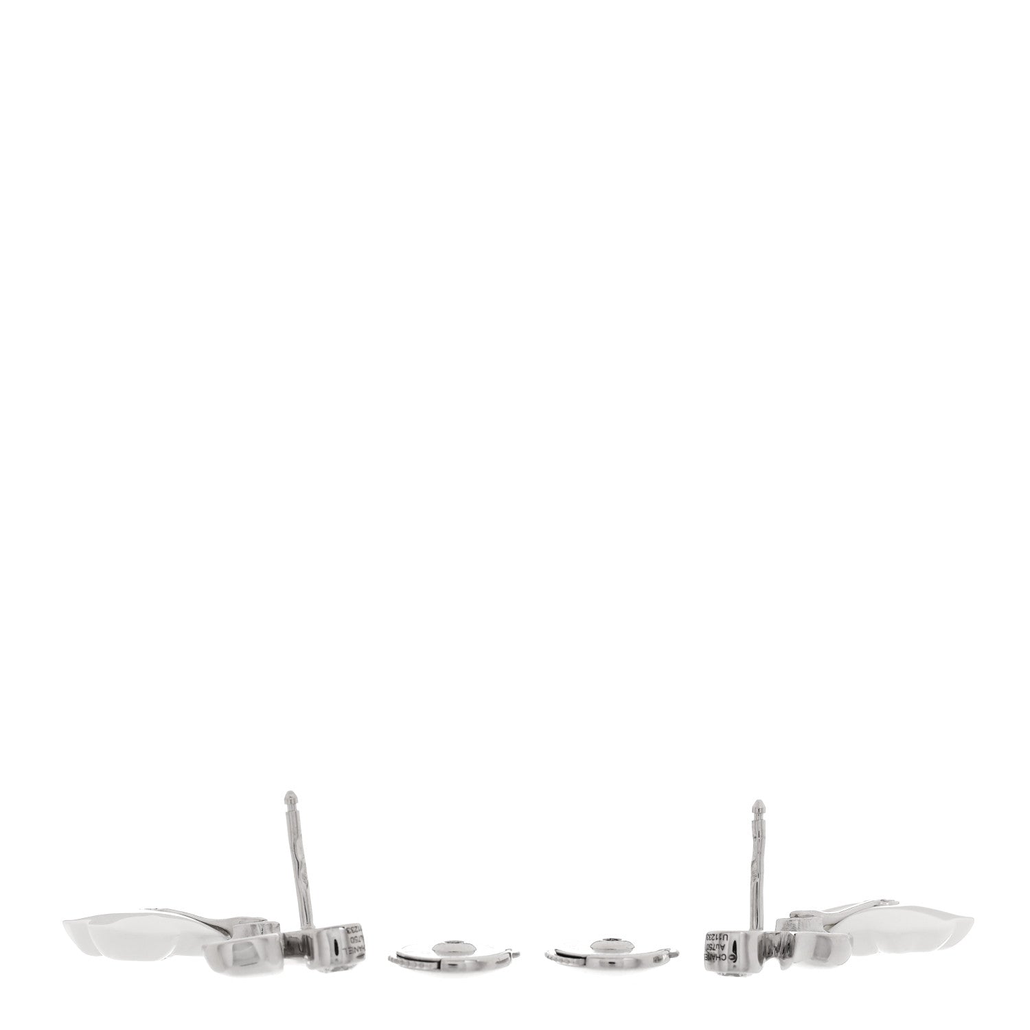Chanel 18K White Gold Diamond Ceramic Camellia Drop Earrings 3 of 4