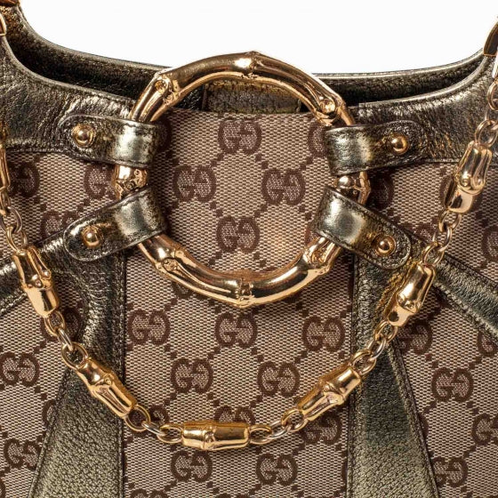 Gucci Monogram Bamboo Chain Shoulder Bag Metallic 3 of 9