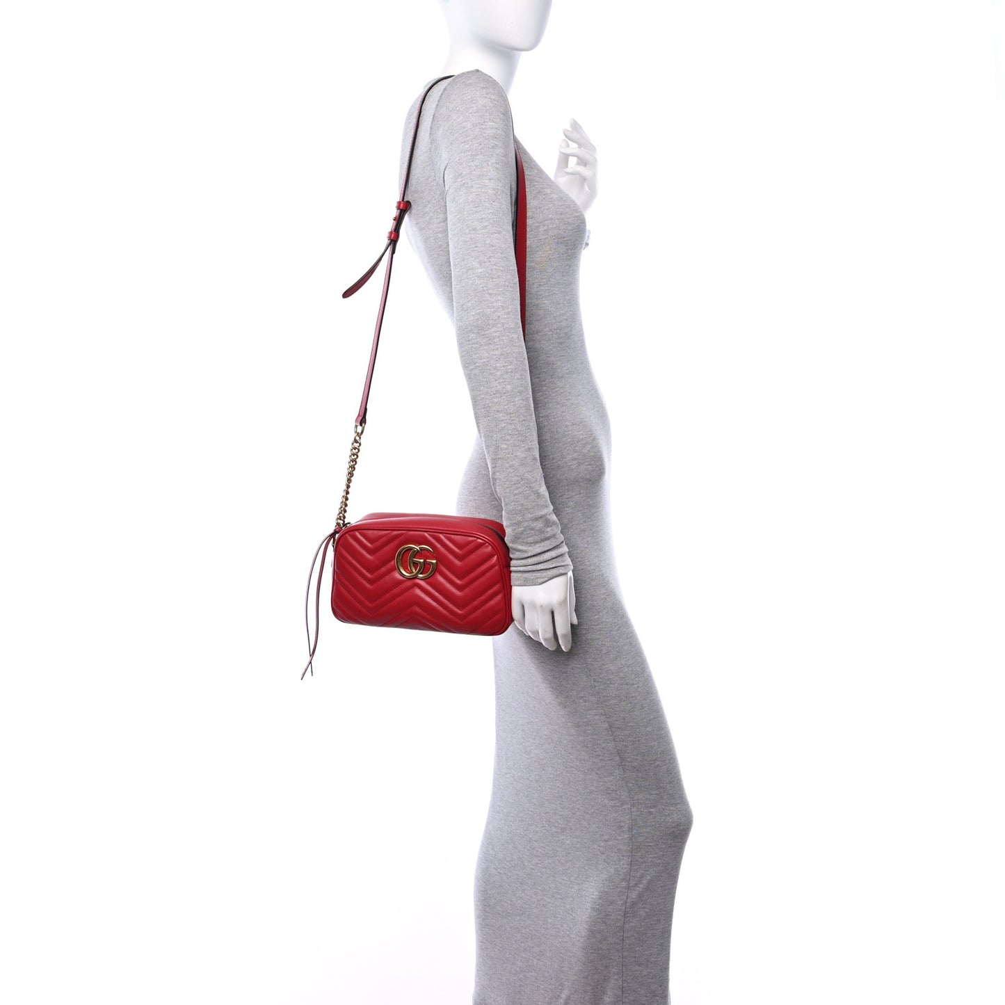 Calfskin Matelasse Small GG Marmont Chain Shoulder Bag Hibiscus Red