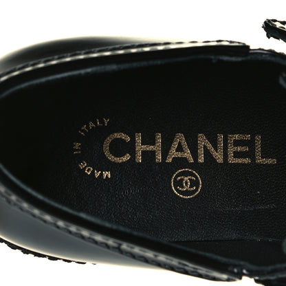 Chanel Shiny Calfskin Lace Up Platform Loafers 39 Black 7 of 8